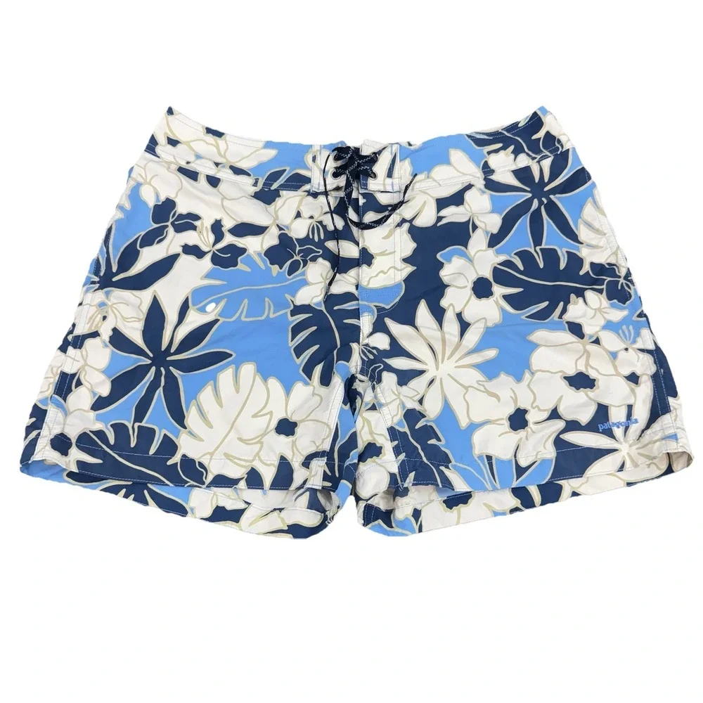 Vintage Patagonia SP03 Tropical Floral Board Shorts Blue‎ Women 8 Surf Swim 2003